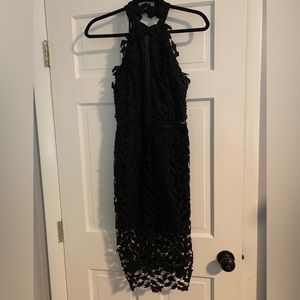 Aakaa black lace midi dress
